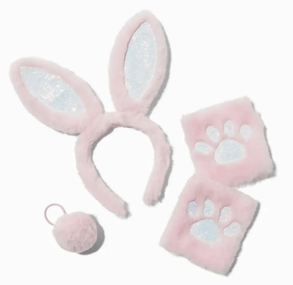 Claires Bunny Dress Up Set Ears Headband Paw Arm Warmers Cottontail Plush Gift